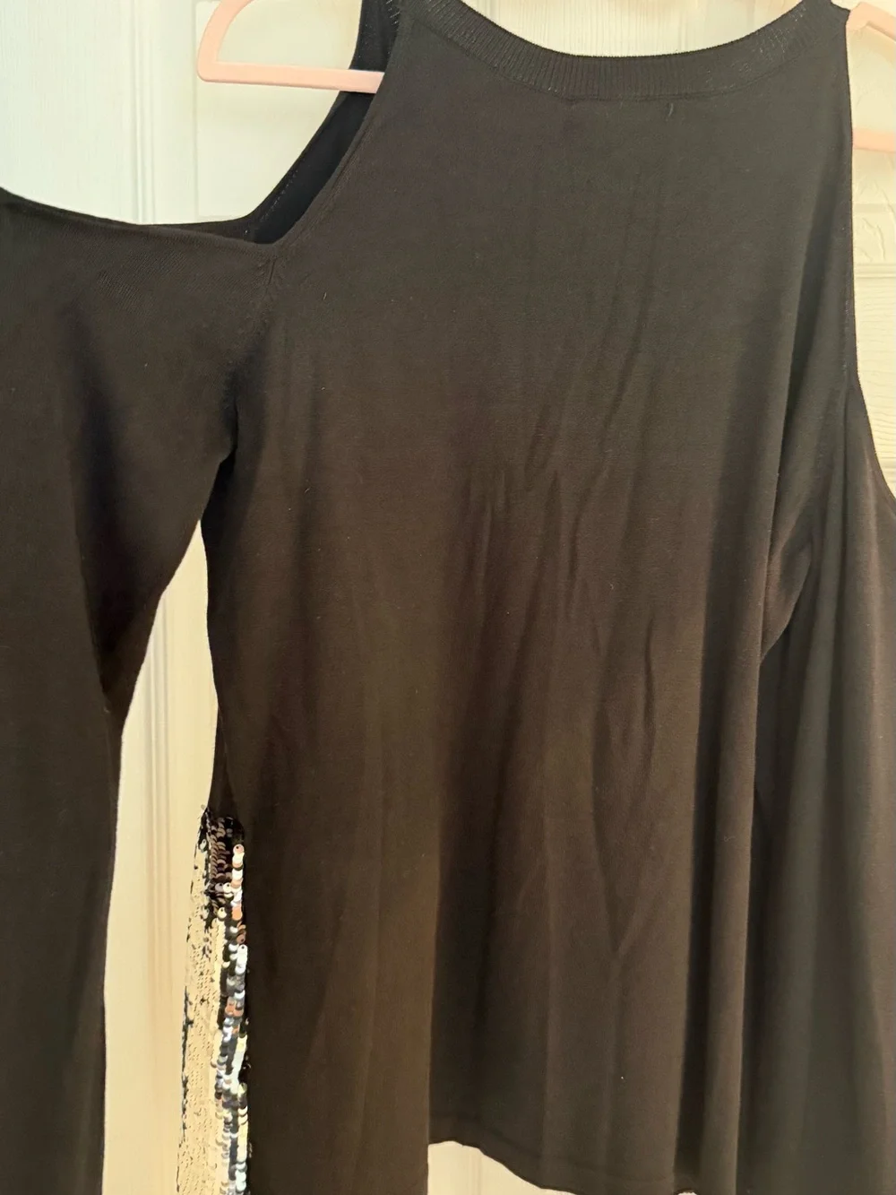 New York & Company Black Cold-Shoulder Skirt with Silver Sequin Hem